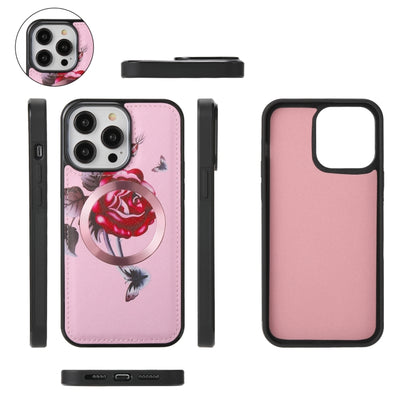 For iPhone 14 Pro Max Flower Multi-functional Crossbody Zipper Wallet MagSafe Leather Phone Case(Pink) - iPhone 14 Pro Max Cases by buy2fix | Online Shopping UK | buy2fix