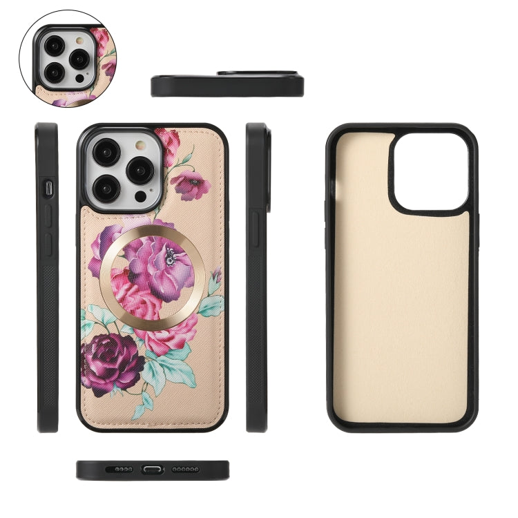 For iPhone 14 Pro Max Flower Multi-functional Crossbody Zipper Wallet MagSafe Leather Phone Case(Yellow) - iPhone 14 Pro Max Cases by buy2fix | Online Shopping UK | buy2fix