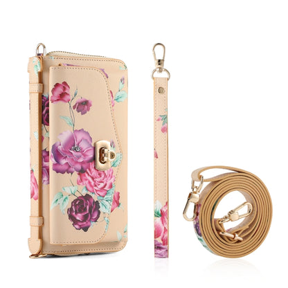 For iPhone 14 Plus Flower Multi-functional Crossbody Zipper Wallet MagSafe Leather Phone Case(Yellow) - iPhone 14 Plus Cases by buy2fix | Online Shopping UK | buy2fix