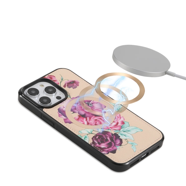 For iPhone 14 Plus Flower Multi-functional Crossbody Zipper Wallet MagSafe Leather Phone Case(Yellow) - iPhone 14 Plus Cases by buy2fix | Online Shopping UK | buy2fix