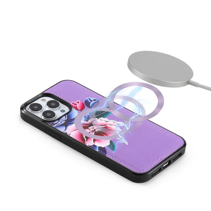 For iPhone 13 Pro Max Flower Multi-functional Crossbody Zipper Wallet MagSafe Leather Phone Case(Purple) - iPhone 13 Pro Max Cases by buy2fix | Online Shopping UK | buy2fix