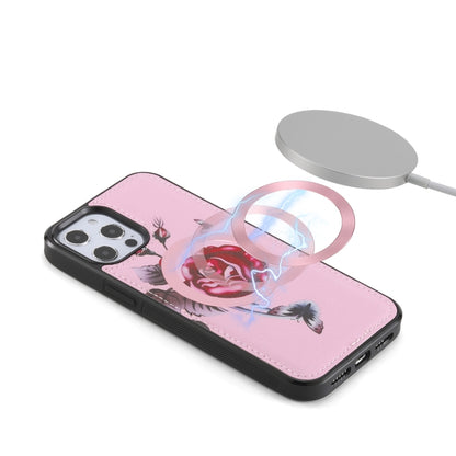 For iPhone 12 Flower Multi-functional Crossbody Zipper Wallet MagSafe Leather Phone Case(Pink) - iPhone 12 / 12 Pro Cases by buy2fix | Online Shopping UK | buy2fix