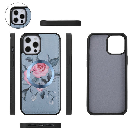 For iPhone 12 Flower Multi-functional Crossbody Zipper Wallet MagSafe Leather Phone Case(Blue) - iPhone 12 / 12 Pro Cases by buy2fix | Online Shopping UK | buy2fix