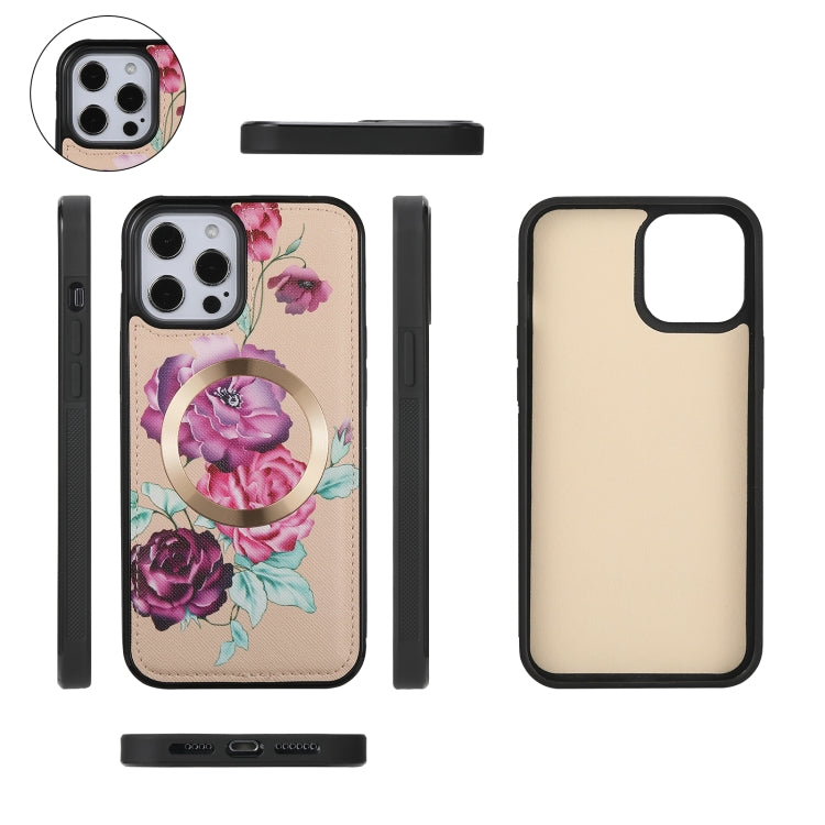 For iPhone 12 Flower Multi-functional Crossbody Zipper Wallet MagSafe Leather Phone Case(Yellow) - iPhone 12 / 12 Pro Cases by buy2fix | Online Shopping UK | buy2fix