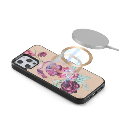 For iPhone 12 Flower Multi-functional Crossbody Zipper Wallet MagSafe Leather Phone Case(Yellow) - iPhone 12 / 12 Pro Cases by buy2fix | Online Shopping UK | buy2fix