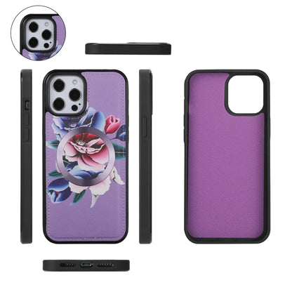 For iPhone 12 Pro Flower Multi-functional Crossbody Zipper Wallet MagSafe Leather Phone Case(Purple) - iPhone 12 / 12 Pro Cases by buy2fix | Online Shopping UK | buy2fix