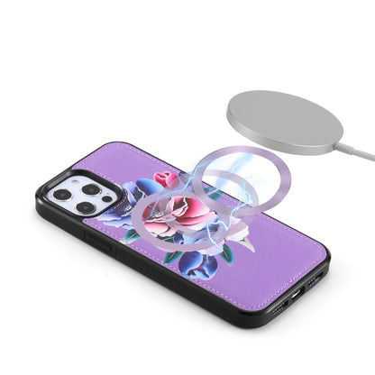 For iPhone 12 Pro Flower Multi-functional Crossbody Zipper Wallet MagSafe Leather Phone Case(Purple) - iPhone 12 / 12 Pro Cases by buy2fix | Online Shopping UK | buy2fix