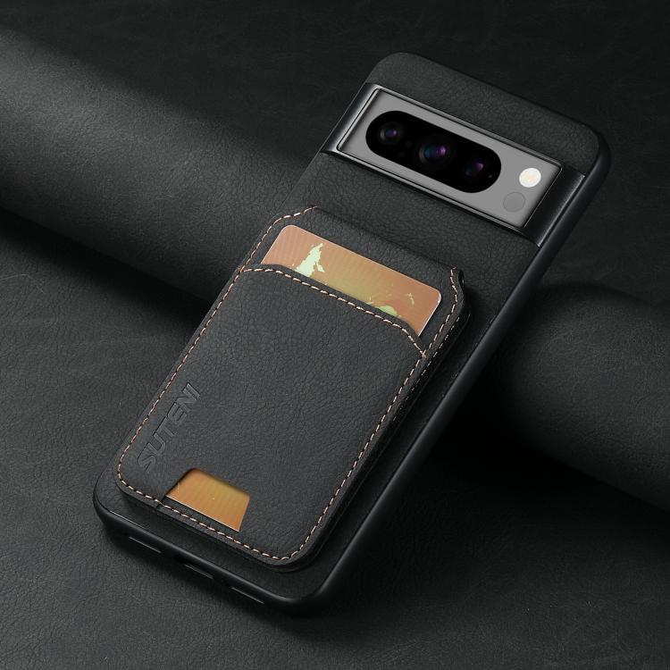 For Google Pixel 10 Pro XL Suteni H02 Litchi Leather Card Wallet Stand Back Phone Case(Black) - Google Cases by Suteni | Online Shopping UK | buy2fix
