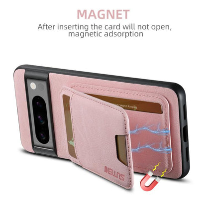 For Google Pixel 10 Pro XL Suteni H02 Litchi Leather Card Wallet Stand Back Phone Case(Pink) - Google Cases by Suteni | Online Shopping UK | buy2fix