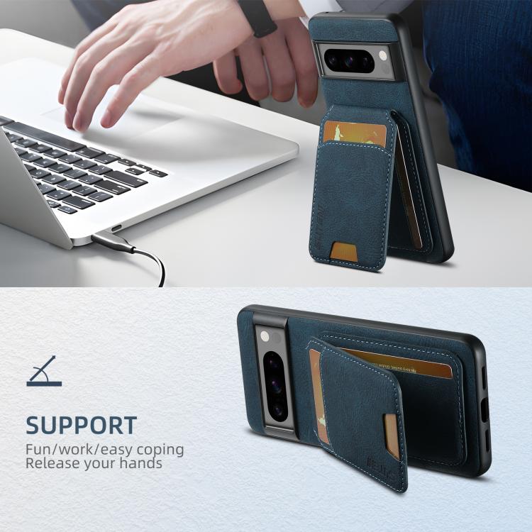 For Google Pixel 10 Suteni H02 Litchi Leather Card Wallet Stand Back Phone Case(Blue) - Google Cases by Suteni | Online Shopping UK | buy2fix