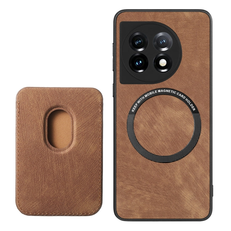 For OnePlus 12 5G Retro Leather Card Bag Magnetic Phone Case(Brown) by buy2fix