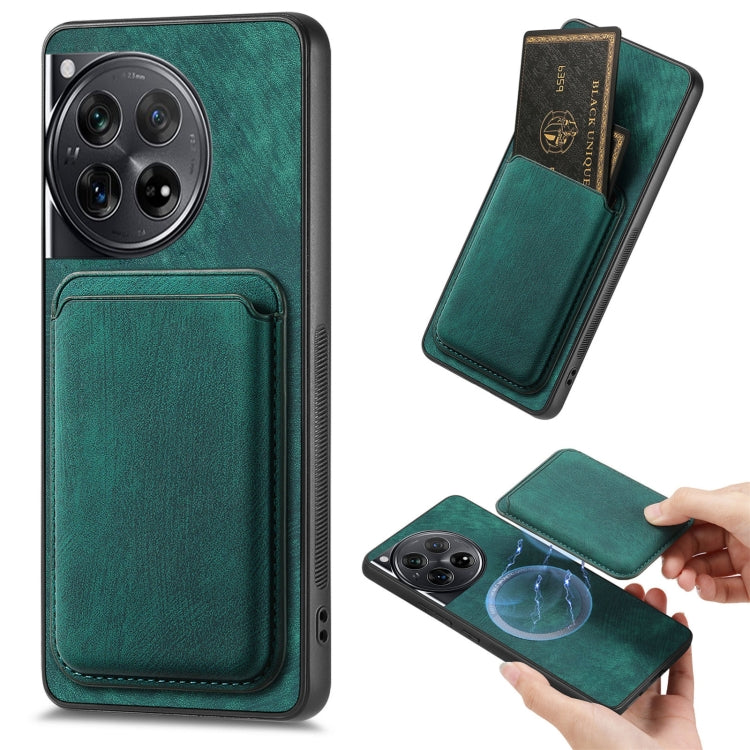 For OnePlus 12 5G Retro Leather Card Bag Magnetic Phone Case(Green) - OnePlus Cases by buy2fix | Online Shopping UK | buy2fix