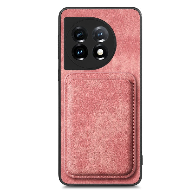 For OnePlus 12 5G Retro Leather Card Bag Magnetic Phone Case(Pink) - OnePlus Cases by buy2fix | Online Shopping UK | buy2fix