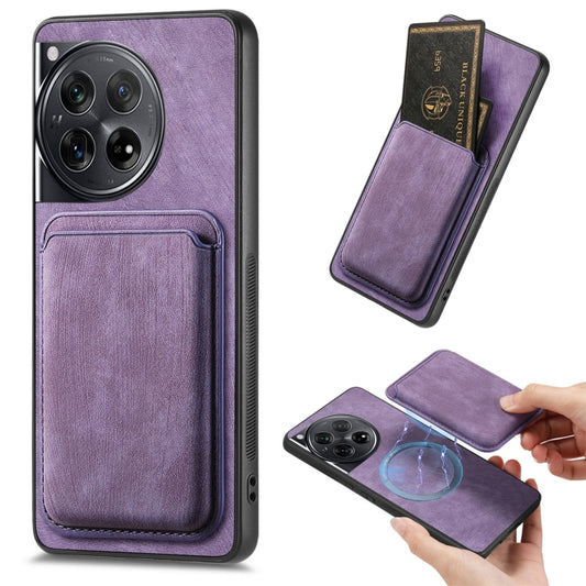 For OnePlus 12 5G Retro Leather Card Bag Magnetic Phone Case(Purple) - OnePlus Cases by buy2fix | Online Shopping UK | buy2fix