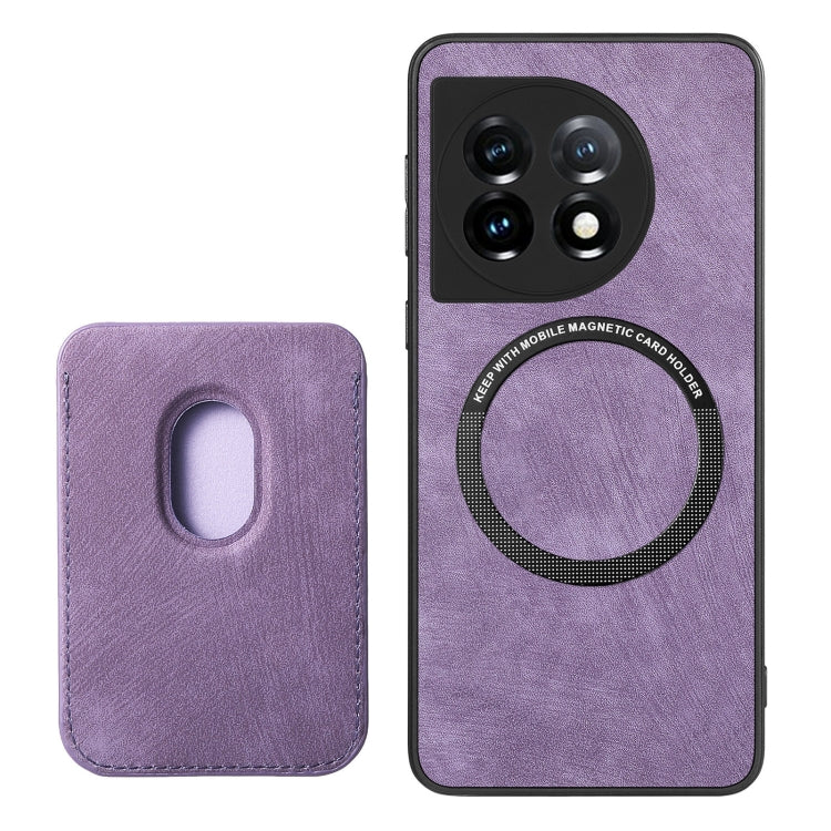 For OnePlus 12 5G Retro Leather Card Bag Magnetic Phone Case(Purple) by buy2fix