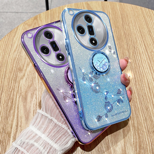 For OPPO Find X7 Gradient Glitter Immortal Flower Ring All-inclusive Phone Case(Blue) by buy2fix