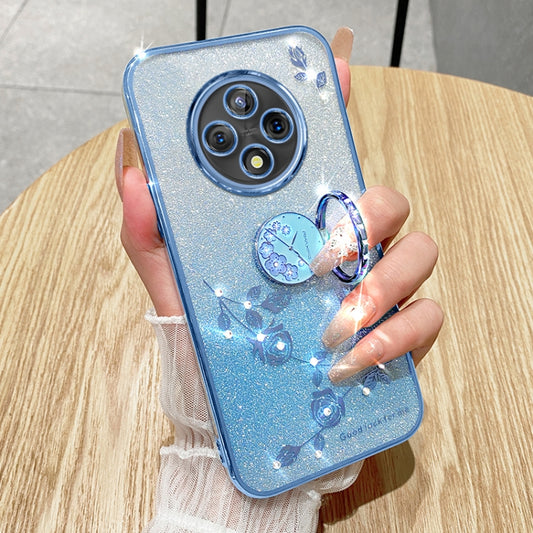 For OPPO A3 Pro Gradient Glitter Immortal Flower Ring All-inclusive Phone Case(Blue) by buy2fix