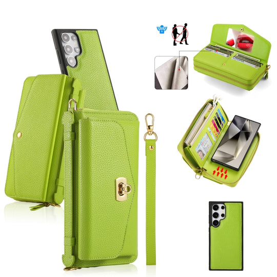 For Samsung Galaxy S24 Ultra 5G Crossbody Multi-functional Zipper Wallet Litchi Leather Phone Case(Green)