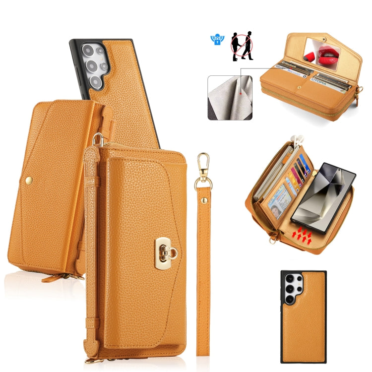 For Samsung Galaxy S24+ 5G Crossbody Multi-functional Zipper Wallet Litchi Leather Phone Case(Orange) - Galaxy S24+ 5G Cases by buy2fix | Online Shopping UK | buy2fix