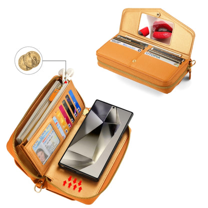 For Samsung Galaxy S24+ 5G Crossbody Multi-functional Zipper Wallet Litchi Leather Phone Case(Orange) - Galaxy S24+ 5G Cases by buy2fix | Online Shopping UK | buy2fix