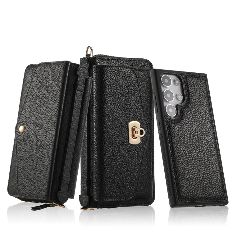 For Samsung Galaxy S24 5G Crossbody Multi-functional Zipper Wallet Litchi Leather Phone Case(Black) - Galaxy S24 5G Cases by buy2fix | Online Shopping UK | buy2fix
