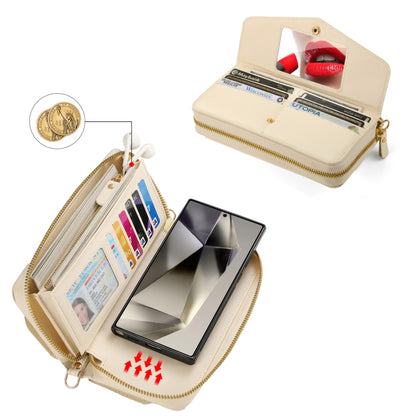 For Samsung Galaxy S24 5G Crossbody Multi-functional Zipper Wallet Litchi Leather Phone Case(Beige) - Galaxy S24 5G Cases by buy2fix | Online Shopping UK | buy2fix