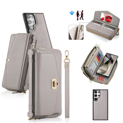 For Samsung Galaxy S24 5G Crossbody Multi-functional Zipper Wallet Litchi Leather Phone Case(Grey) - Galaxy S24 5G Cases by buy2fix | Online Shopping UK | buy2fix
