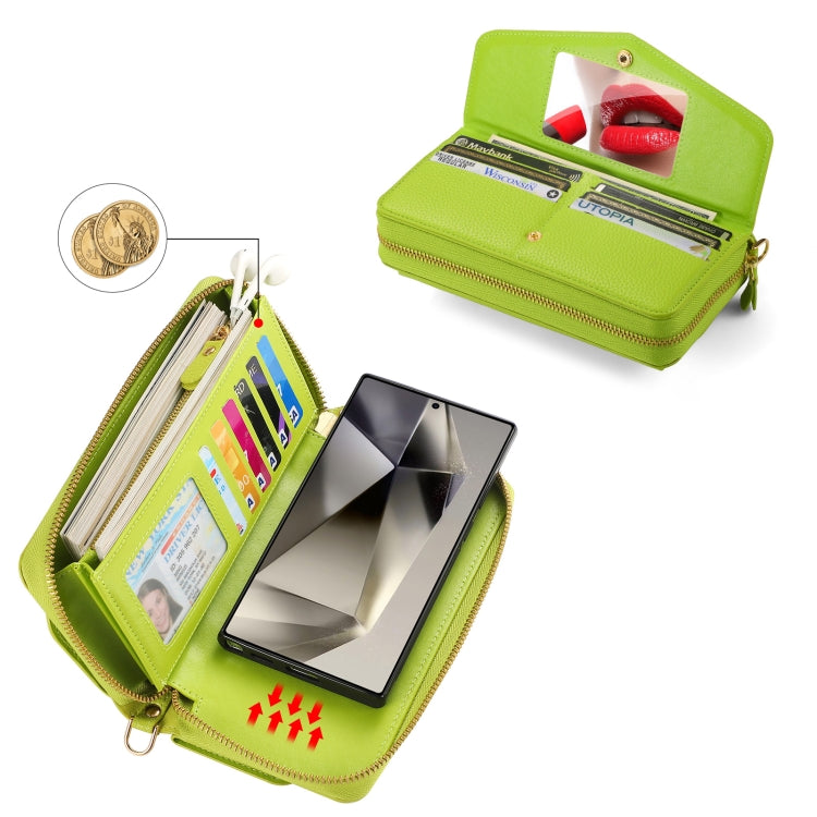 For Samsung Galaxy S24 5G Crossbody Multi-functional Zipper Wallet Litchi Leather Phone Case(Green) - Galaxy S24 5G Cases by buy2fix | Online Shopping UK | buy2fix