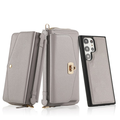 For Samsung Galaxy S23 Ultra 5G Crossbody Multi-functional Zipper Wallet Litchi Leather Phone Case(Grey) - Galaxy S23 Ultra 5G Cases by buy2fix | Online Shopping UK | buy2fix