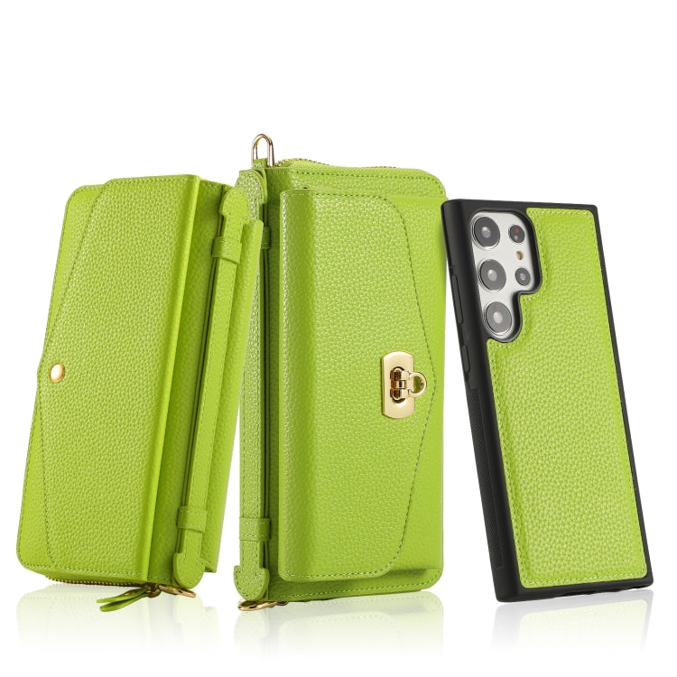 For Samsung Galaxy S23 Ultra 5G Crossbody Multi-functional Zipper Wallet Litchi Leather Phone Case(Green) - Galaxy S23 Ultra 5G Cases by buy2fix | Online Shopping UK | buy2fix