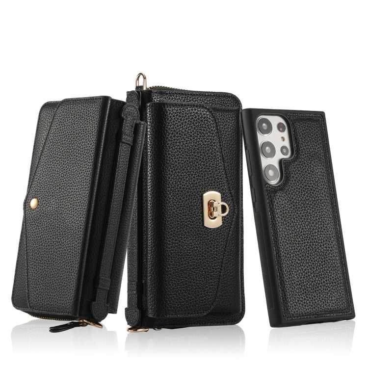 For Samsung Galaxy S23+ 5G Crossbody Multi-functional Zipper Wallet Litchi Leather Phone Case(Black) - Galaxy S23+ 5G Cases by buy2fix | Online Shopping UK | buy2fix