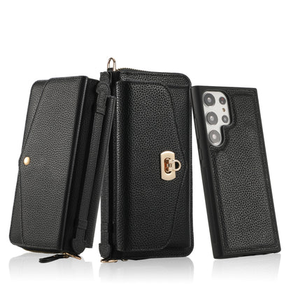 For Samsung Galaxy S23+ 5G Crossbody Multi-functional Zipper Wallet Litchi Leather Phone Case(Black) - Galaxy S23+ 5G Cases by buy2fix | Online Shopping UK | buy2fix
