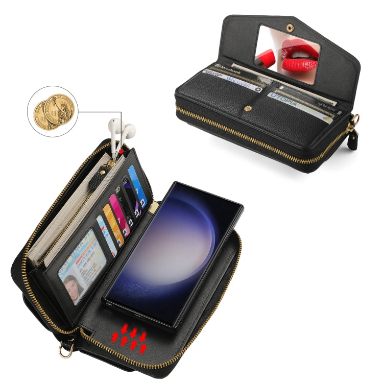 For Samsung Galaxy S23+ 5G Crossbody Multi-functional Zipper Wallet Litchi Leather Phone Case(Black) - Galaxy S23+ 5G Cases by buy2fix | Online Shopping UK | buy2fix