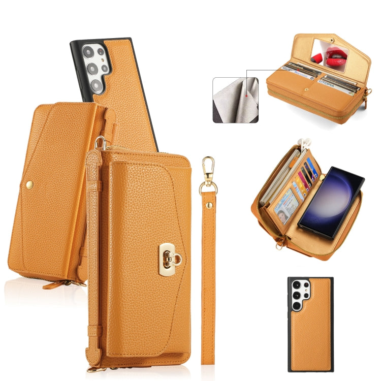 For Samsung Galaxy S23+ 5G Crossbody Multi-functional Zipper Wallet Litchi Leather Phone Case(Orange) - Galaxy S23+ 5G Cases by buy2fix | Online Shopping UK | buy2fix