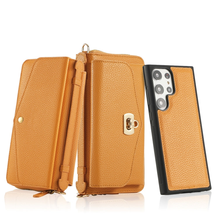 For Samsung Galaxy S23+ 5G Crossbody Multi-functional Zipper Wallet Litchi Leather Phone Case(Orange) - Galaxy S23+ 5G Cases by buy2fix | Online Shopping UK | buy2fix