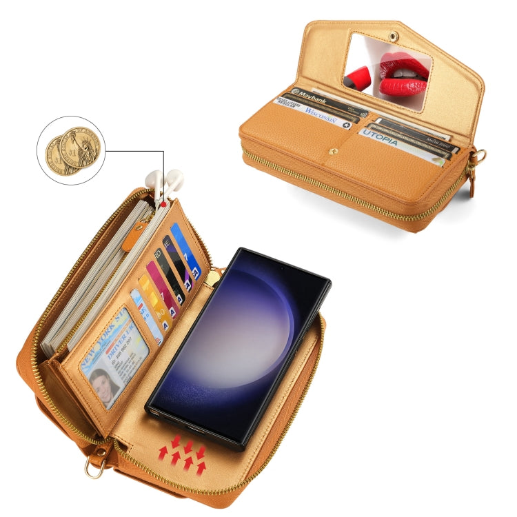 For Samsung Galaxy S23+ 5G Crossbody Multi-functional Zipper Wallet Litchi Leather Phone Case(Orange) - Galaxy S23+ 5G Cases by buy2fix | Online Shopping UK | buy2fix