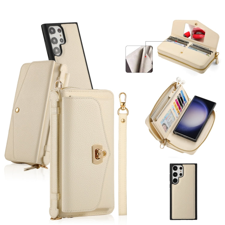 For Samsung Galaxy S23 5G Crossbody Multi-functional Zipper Wallet Litchi Leather Phone Case(Beige) - Galaxy S23 5G Cases by buy2fix | Online Shopping UK | buy2fix
