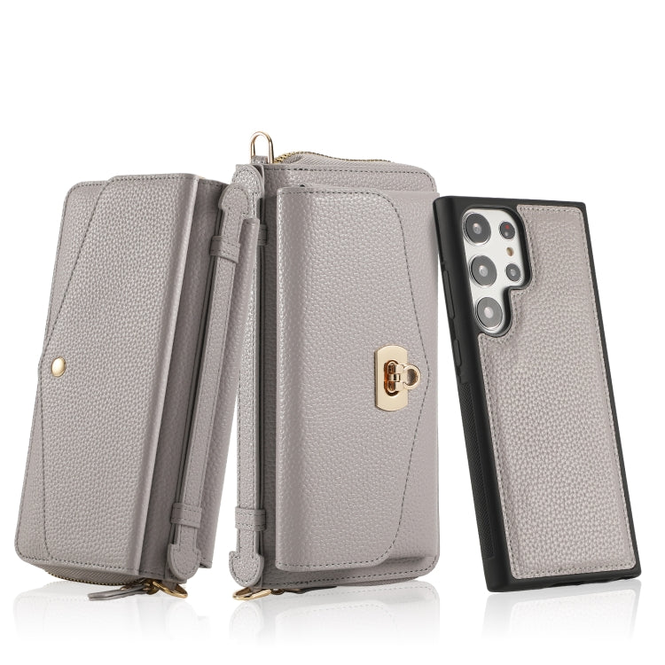 For Samsung Galaxy S23 5G Crossbody Multi-functional Zipper Wallet Litchi Leather Phone Case(Grey) - Galaxy S23 5G Cases by buy2fix | Online Shopping UK | buy2fix