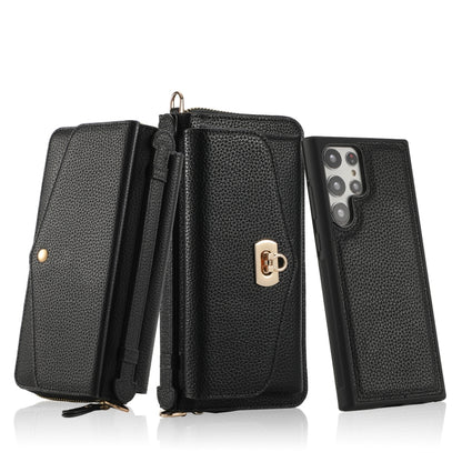 For Samsung Galaxy S22 Ultra 5G Crossbody Multi-functional Zipper Wallet Litchi Leather Phone Case(Black) - Galaxy S22 Ultra 5G Cases by buy2fix | Online Shopping UK | buy2fix