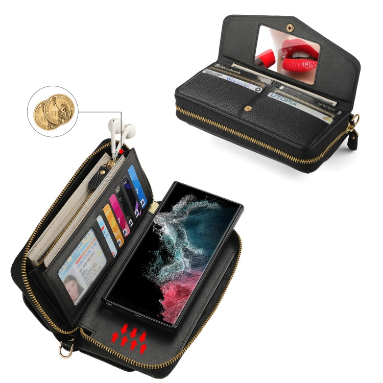 For Samsung Galaxy S22 Ultra 5G Crossbody Multi-functional Zipper Wallet Litchi Leather Phone Case(Black) - Galaxy S22 Ultra 5G Cases by buy2fix | Online Shopping UK | buy2fix