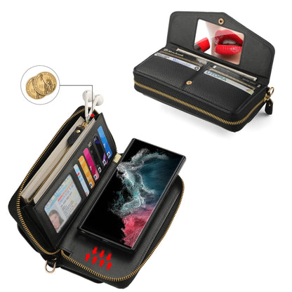 For Samsung Galaxy S22 Ultra 5G Crossbody Multi-functional Zipper Wallet Litchi Leather Phone Case(Black) - Galaxy S22 Ultra 5G Cases by buy2fix | Online Shopping UK | buy2fix
