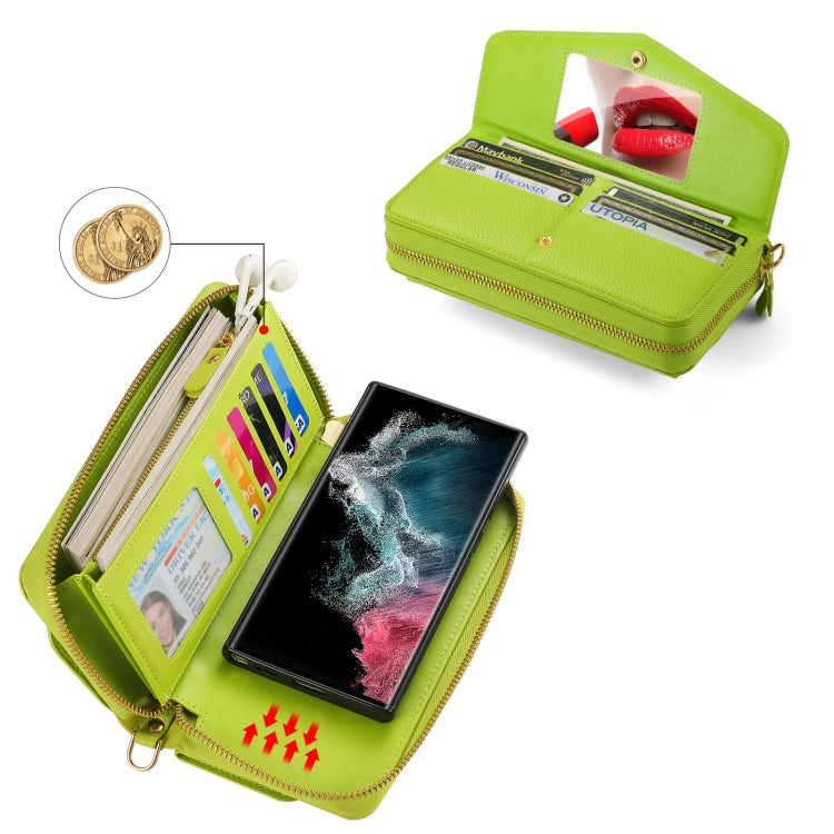 For Samsung Galaxy S22 Ultra 5G Crossbody Multi-functional Zipper Wallet Litchi Leather Phone Case(Green) - Galaxy S22 Ultra 5G Cases by buy2fix | Online Shopping UK | buy2fix
