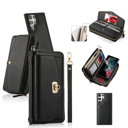 For Samsung Galaxy S22+ 5G Crossbody Multi-functional Zipper Wallet Litchi Leather Phone Case(Black) - Galaxy S22 5G Cases by buy2fix | Online Shopping UK | buy2fix
