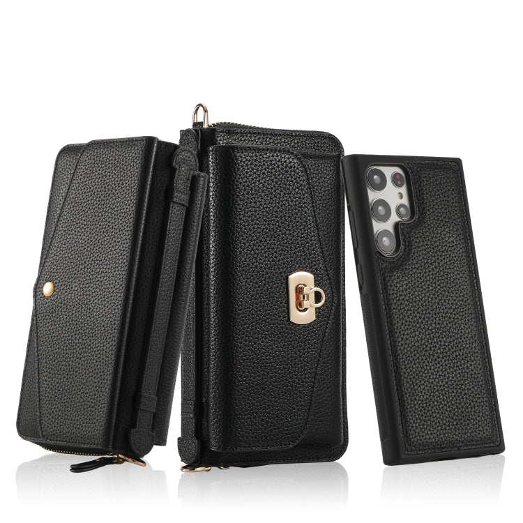 For Samsung Galaxy S22+ 5G Crossbody Multi-functional Zipper Wallet Litchi Leather Phone Case(Black) - Galaxy S22 5G Cases by buy2fix | Online Shopping UK | buy2fix