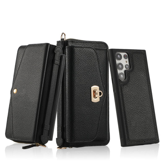 For Samsung Galaxy S22+ 5G Crossbody Multi-functional Zipper Wallet Litchi Leather Phone Case(Black) - Galaxy S22 5G Cases by buy2fix | Online Shopping UK | buy2fix