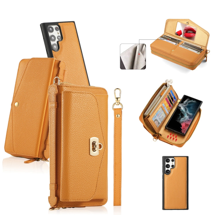 For Samsung Galaxy S22+ 5G Crossbody Multi-functional Zipper Wallet Litchi Leather Phone Case(Orange) - Galaxy S22 5G Cases by buy2fix | Online Shopping UK | buy2fix