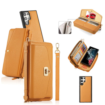 For Samsung Galaxy S22 5G Crossbody Multi-functional Zipper Wallet Litchi Leather Phone Case(Orange) - Galaxy S22 5G Cases by buy2fix | Online Shopping UK | buy2fix