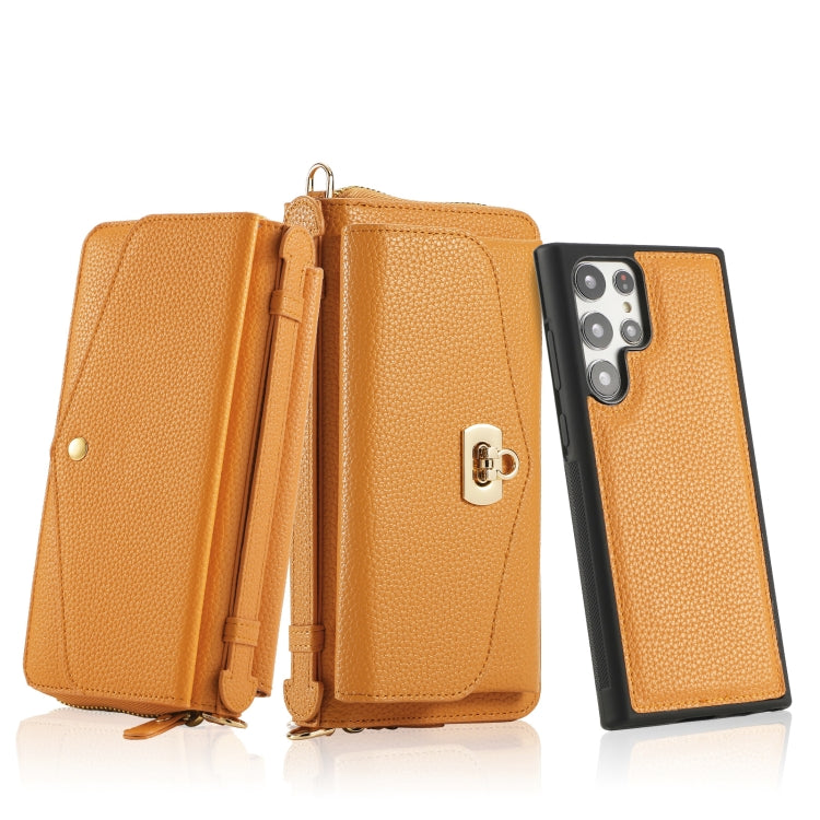 For Samsung Galaxy S22 5G Crossbody Multi-functional Zipper Wallet Litchi Leather Phone Case(Orange) - Galaxy S22 5G Cases by buy2fix | Online Shopping UK | buy2fix