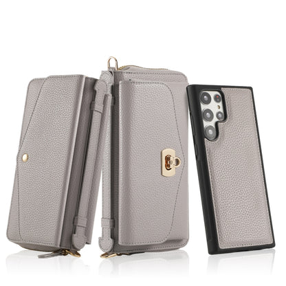 For Samsung Galaxy S22 5G Crossbody Multi-functional Zipper Wallet Litchi Leather Phone Case(Grey) - Galaxy S22 5G Cases by buy2fix | Online Shopping UK | buy2fix