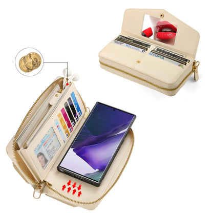 For Samsung Galaxy Note20 Ultra Crossbody Multi-functional Zipper Wallet Litchi Leather Phone Case(Beige) - Galaxy Phone Cases by buy2fix | Online Shopping UK | buy2fix